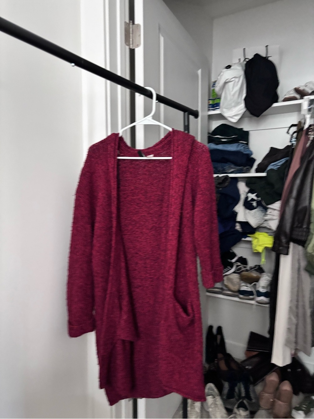 H&M Maroon Open-Front Hooded Cardigan